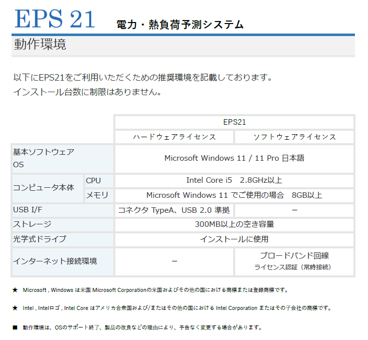 EPS21の動作環境